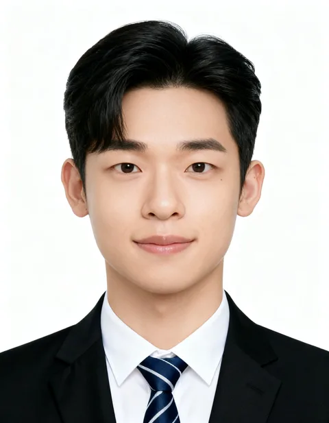 20대 남성 고객의 인핸즈 AI 증명사진 제작 결과 (1번째 사진)